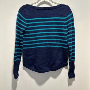 Ann Taylor LOFT Boatneck Navy Turquoise Striped Sweater